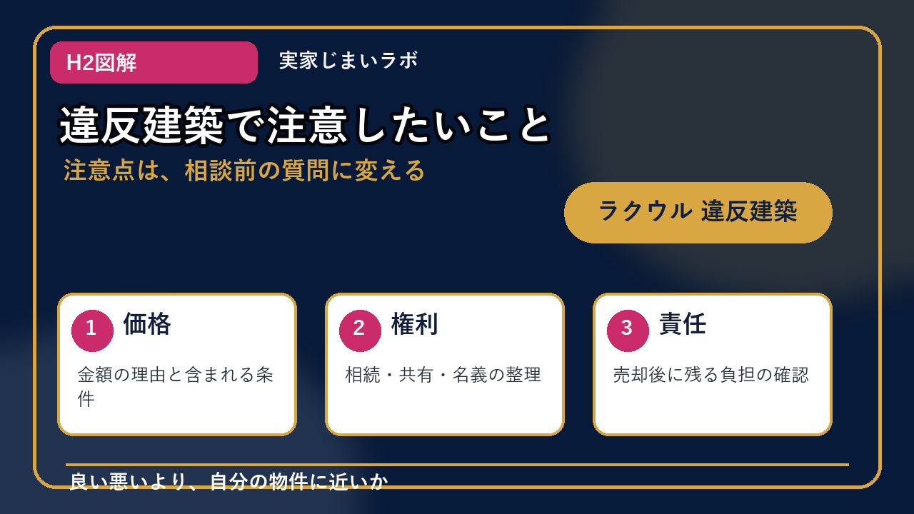 ラクウル 違反建築のH2内容を整理したインフォグラフィック3