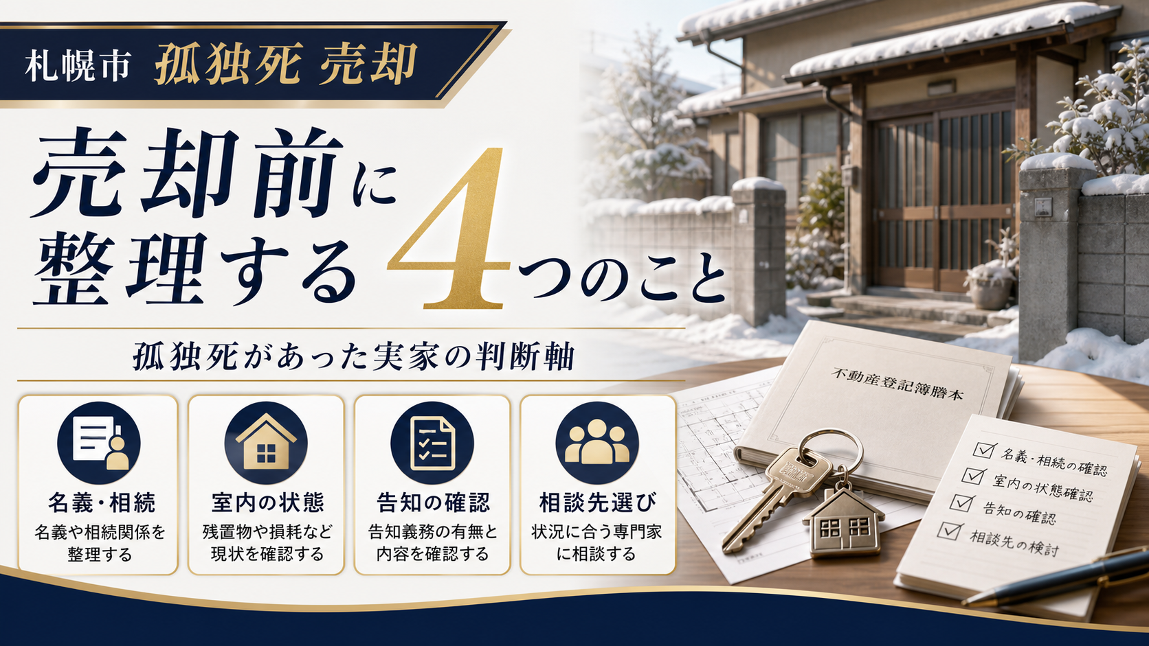 札幌市で孤独死があった実家を売却する前に整理する4つの判断軸の図解