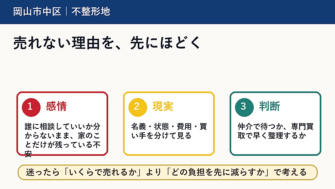 岡山市中区で不整形地 売却を考える方へ｜後悔しない判断軸と相談先の概要